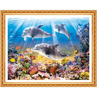 Peinture diamant thème dauphin, perceuse ronde complète 5D, bricolage, point de croix, jeu de dauphin, broderie en strass, décoration d'intérieur 20X30CM blue