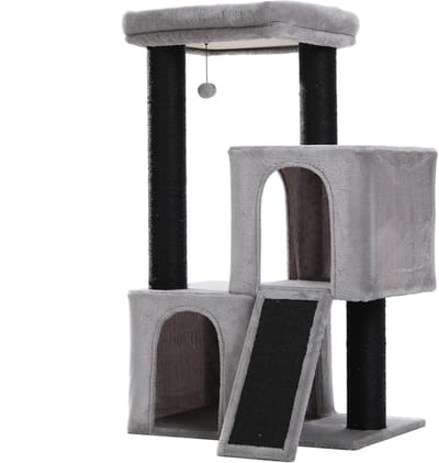 Kattenu KittyKingdom - Stevige krabpaal - Extra Dikke Palen - Grote krabpaal voor zware katten - Grijs - Medium versie