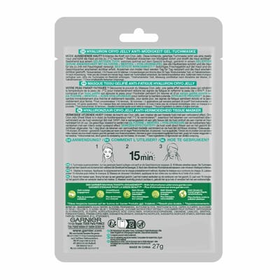 Garnier - SkinActive Hyaluron Cryo Jelly Anti-vermoeidheid Sheet Masker - 3 x 1 stuk - Voordeelverpakking