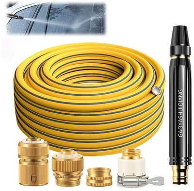 Hogedrukspuitpistool - Hogedruk Spuitpistool - Hogedruk Spuitpistool met slang - Tuinslang met Verstelbare Sproeikop - 4 Koppelingen – Waterslang van 5 meter - Waterpistool voor Auto Wassen, Tuin Bewatering, Terrasreiniging en Planten Water Geven