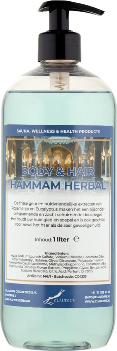 Body & Hair Hammam Herbal 1 Liter - met gratis pomp - 2 in 1 voor lichaam en haar.