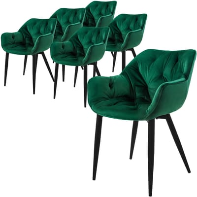 Eetkamerstoel set van 6 Grote ruitvormige quilting met rugleuning en armleuningen Donkergroen Keukenstoel met microvezel fluwelen bekleding ML design