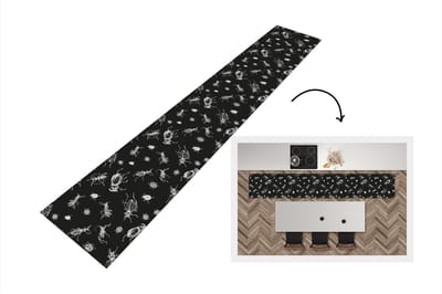 Keukenloper - Loper keuken - Patronen - Insecten - Zwart Wit - 300x50 cm - Keukenloper vinyl
