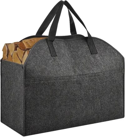 Vilten Houtmand - Opbergtas - Haardhout Opslag - Stevige Handvatten - 50x35x4 cm - Grijs