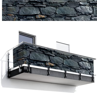 Balkonscherm 500x110 cm - Balkonposter Stenen - Steenoptiek - Antraciet - Grijs - Balkon scherm decoratie - Balkonschermen - Balkondoek zonnescherm