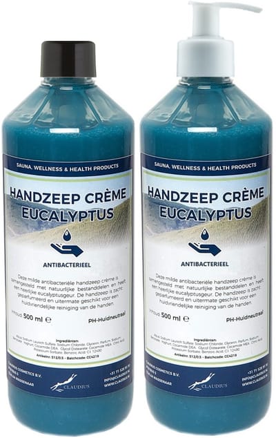 Handzeep Crème Eucalyptus 500 ml - set van 2 stuks - met gratis pomp - Voordeelverpakking