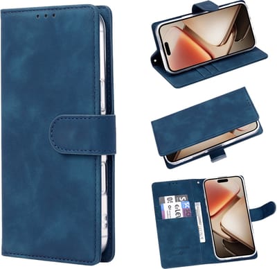 Casemania Hoesje Geschikt voor Apple iPhone 16e - Blauw - Kunstleer Portemonnee Book Case
