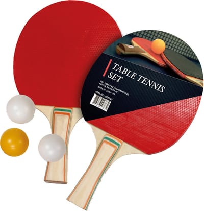 Tafeltennis set - 2 houten batjes - standaard formaat - ca 25x15x2 cm - hout/plastic - pingpongset - binnenspeelgoed/buitenspeelgoed