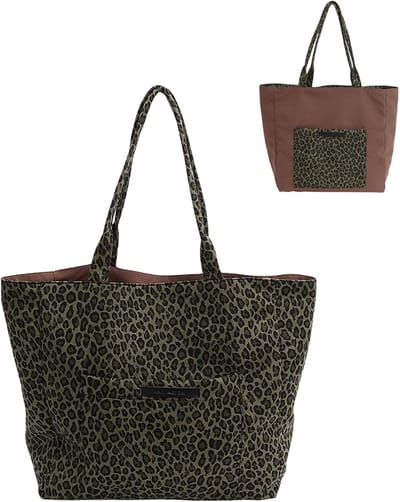 Grote Omkeerbare Shopper Tas Dames - Suède Handtas met Luipaardprint - Schoudertas voor Werk, School en Reizen