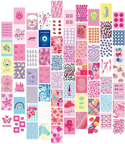 Dailygoods- Muurdecoratieset 70 Stuks - Esthetische Posters - Fotocollageafdrukken - Preppy Wanddecoratie - Inclusief Dot Lijm - Voor Slaapkamer/Kantoor - Muurkunst