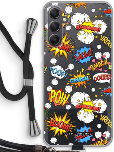 Case Company® - Hoesje met koord geschikt voor Samsung Galaxy A34 hoesje met Koord - Pow Smack - Telefoonhoesje met Zwart Koord - Bescherming aan alle Kanten en Over de Schermrand