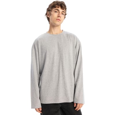 Comfort Fit Lange Mouw Crew Neck Katoenen T-Shirt