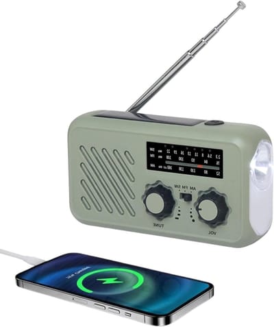 Dailygoods- Noodradio Draagbaar - Bluetooth - Oplaadbaar - Zonne-energie/USB - SOS-verlichting - Weerwaarschuwingen - Draagbare Radio