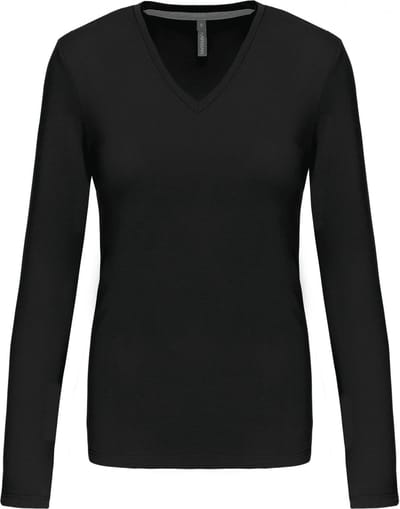Kariban Dames t-shirt V-hals lange mouwen K382 - Black - 3XL