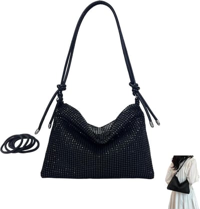Allecto Plus - SwirlColor Clutch tas met glinsterende diamantaccenten voor avondfeest bruiloftsdiner met 5 elastieken banden