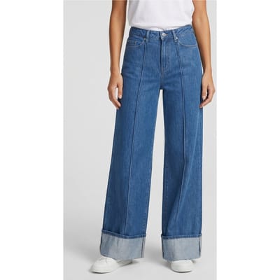 Karl Lagerfeld Folded Wide Leg Denim Pants Mid Blue Wash Taglia: W25 | Pantaloni Outlet | Donna | Blu