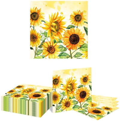 Dailygoods- Servetten 40 Stuks - Papieren Servetten - Zonnebloem Patroon - Feestservetten - Lente Decoratie - Voor Bruiloft/Baby Shower