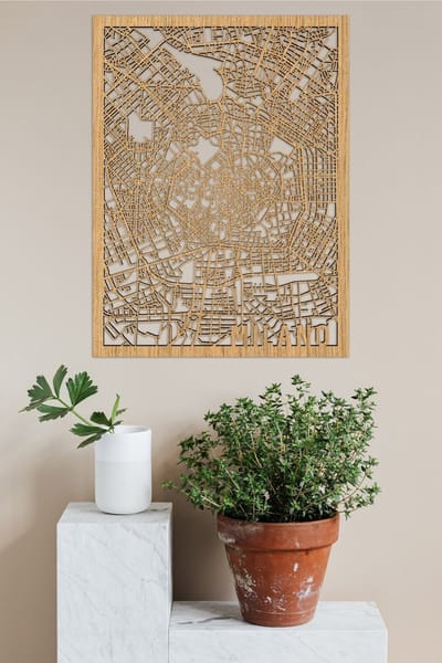 Houten Stadskaart Milano Eikenhout 100x75cm Wanddecoratie Voor Aan De Muur City Shapes