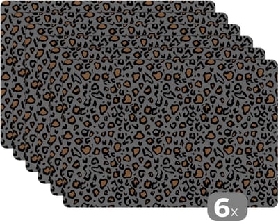 Placemat - Placemats kunststof - Panter - Patronen - Dieren - 45x30 cm - 6 stuks - Hittebestendig - Anti-Slip - Onderlegger - Afneembaar