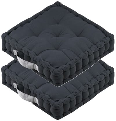 Stof Textile Vloerkussen DUO - 2x - antraciet - katoen - 45 x 45 x 10 cm - vierkant - Extra dik - extra zitplaatsen - spelen - gamen - relaxen
