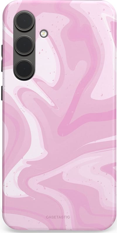 Casetastic hoesje geschikt voor Samsung Galaxy S24 Plus - Dubbellaagse bescherming - Zoet Roze Marmer - Fashion Case - Lichtroze Wit