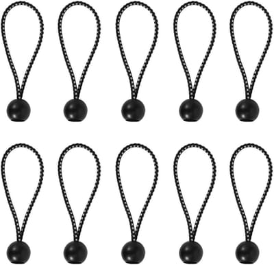 Bungeekoord met ballen - Elastisch koord bevestiging - Buitenactiviteiten vastzetten - Snelle installatie methode - 12 cm - Zwart Wit