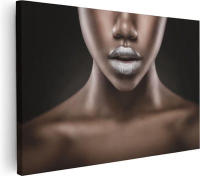 Artaza Canvas Schilderij Zwarte Vrouw - 30x20 cm - Klein - Wanddecoratie Lippen Portret - Muurdecoratie Woonkamer - Schilderijen Op Canvas