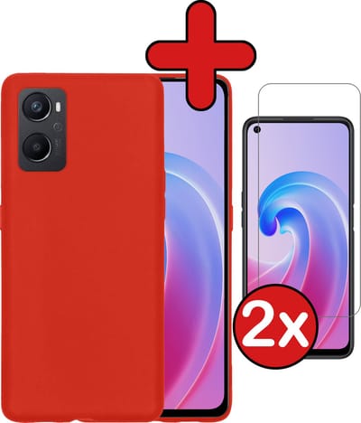 Hoesje - Met 2x Screenprotector - Geschikt voor OPPO A76 - Sterk & Shockproof - Telefoon Hoes - Back Cover - Siliconen Case - Telefoonhoes - Rood