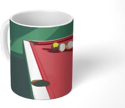 Mok - Koffiemok - Biljarttafel - Ballen - Rood - Schaduw - Mokken - 350 ML - Beker - Koffiemokken - Theemok