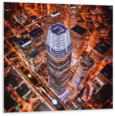 Forex - Salesforce Tower Verlichting - San Francisco - 100x100cm Foto op Forex