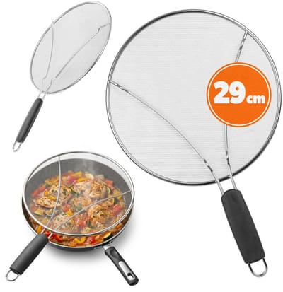 KADAX spatscherm Ø 29 cm, roestvrijstalen spatscherm met fijn gaas, vetspatschermdeksel voor pan, keukenhulp tegen oliespatten