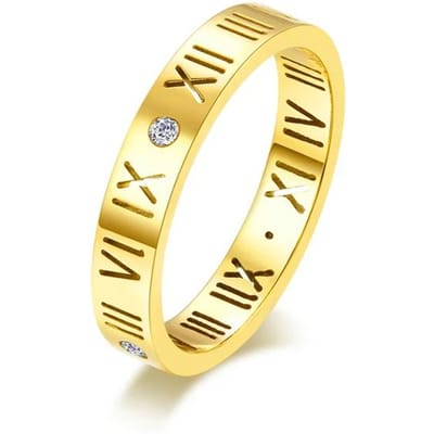 Holle ring met Romeinse cijfers, roestvrij staal, schattige ringen van 4 mm met zirkonia bedeltje, sieraden voor dames, roségoudkleurig, maat 6 tot 12, kwaliteit 9 beige
