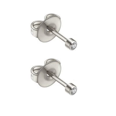 Caflon - titanium oorknopjes - zilverkleurig - 2 mm - kristal steentje - kleurloos - geboortesteen april - oorschieter - piercing - hypoallergeen - steriel verpakt