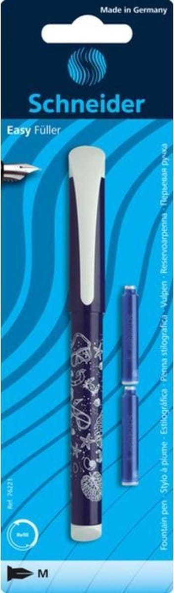 Schneider vulpen - Easy - penpunt M - blister incl. 2 inktpatronen - blauw - S-76221