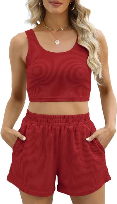 Zomeroverall voor dames, mouwloze tanktop en hoge taille shorts, 2 stuks, perfect voor warme dagen, casual en comfortabel