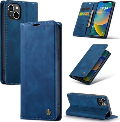 Casemania Hoesje Geschikt voor Apple iPhone 15 Navy Blue - Dunne Portemonnee Book Case - Slim Wallet Case met Pasjeshouder