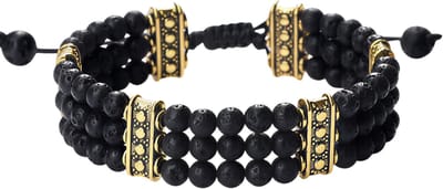 Kralen armband van 4mm – Zwarte Lava – gevlochten touw met verstelbare knoopsluiting – geschikt voor vrouwen en mannen – yoga en energie stijl – ideaal als paarcadeau