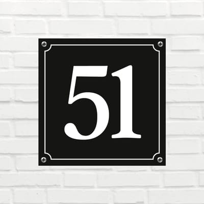 Huisnummerbord Klassiek - Nummer 51 - 14 x 11 cm - incl. bevestiging | - naambord - nummerbord - voordeur