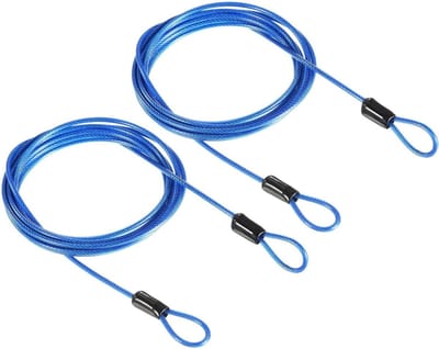 Stalen veiligheidskabel 2 meter dubbele lus, gecoate draad voor bagage en fiets - blauw, buiten, reizen.