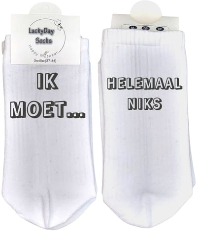 LuckyDay socks- Festival sokken - Trendy Nu - Verjaardag cadeau - Vrolijke sokken - Witte sokken - Tennis sokken - Sport sokken - Party sokken - Valentijns cadeau - Sokken met tekst - Feesten - Grappige sokken - Mismatch sokken - Maat 37-44