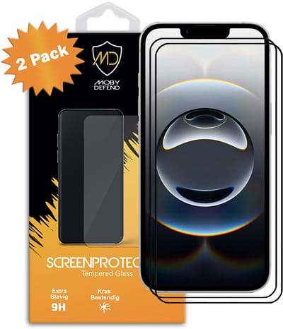 2-Pack MobyDefend Screenprotectors - Geschikt voor iPhone 16e - Screensavers Met Zwarte Randen - Gehard Glas