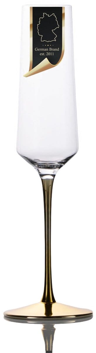 Intirilife champagneglas met goudkleurige steel - 200 ml inhoud - champagne prosecco glas kristalglas schokbestendig