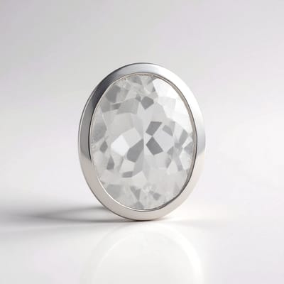 Cavill - 925 Sterling Zilver Hanger - 5,493 ct Ovale Witte Kwarts - Geplateerd - Braziliaanse Edelsteen - Elegant - 15x13 mm