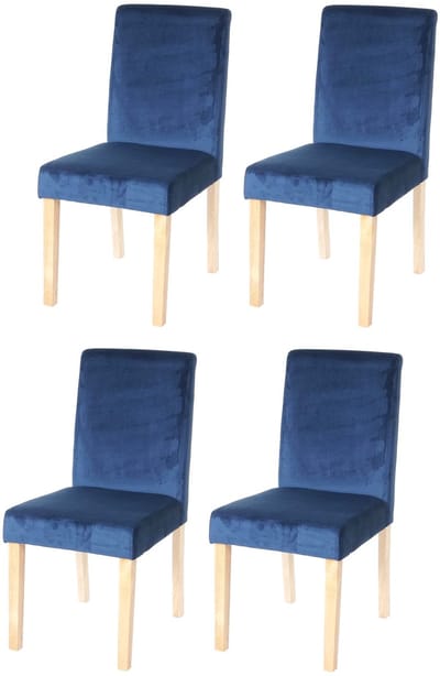 Set van 4 eetkamerstoelen Keukenstoel Littau, fluweel MVG-gecertificeerd ~ petrolblauw, lichte poten