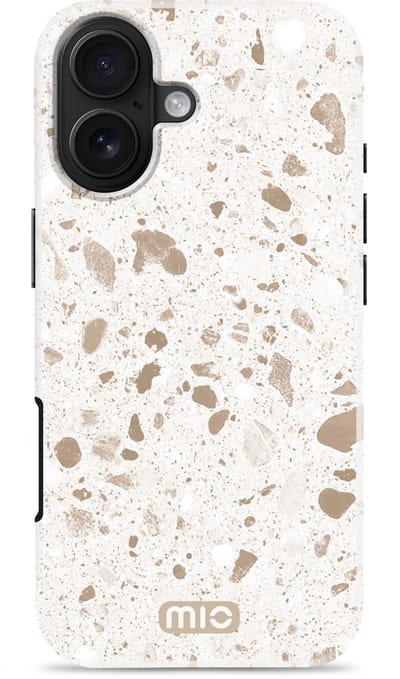 Mio by Mobilize Hoesje geschikt voor Apple iPhone 17 MagSafe Telefoonhoesje Hardcase | Mio by Mobilize Backcover | Geschikt voor MagSafe | Geschikt voor Draadloos Opladen met Magnetische Ring | Geschikt voor MagSafe Case - Soft Terrazzo | Wit,goud