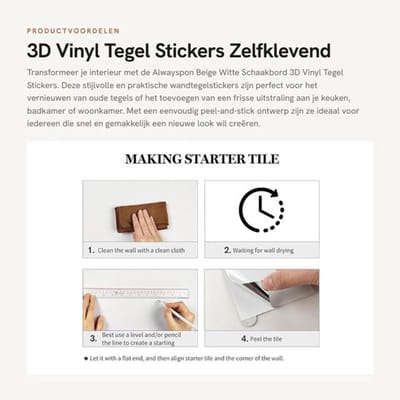 Tegelstickers 3D Mosaïek - Zelfklevend - Waterdicht - Voor Keuken/Badkamer - Set van 10 Stuks - 22,86 x 22,86 cm - Muurstickers