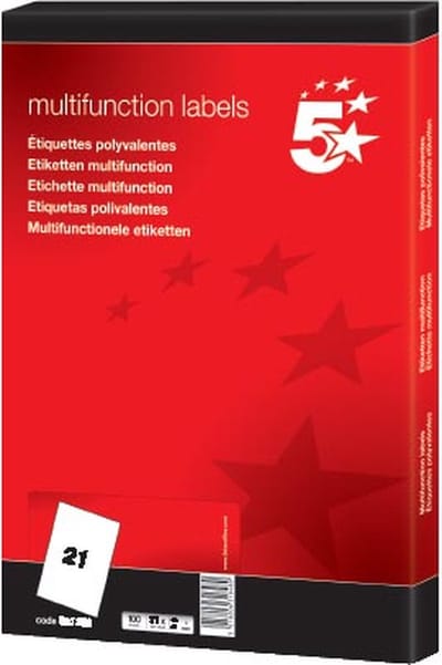 5 Star etiketten ft 63 x 38 mm (b x h), ronde hoeken, 2.100 etiketten