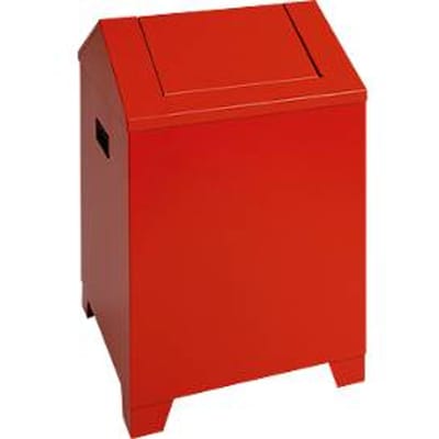 Afvalbak, plaatstaal, rood, 73 l, B 400 x D 400 x H 680 mm, deksel met klapdeksel
