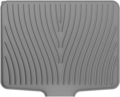 Afdruipmat - Ingebouwde afvoer - snel aflopend - zelf - afvoerend en antislip - Antislip afdruipmat - Gemakkelijk schoon te maken - Hittebestendige siliconen mat - Geschikt voor aanrechtbladen of gootstenen - 40 x 33 cm - Grijs