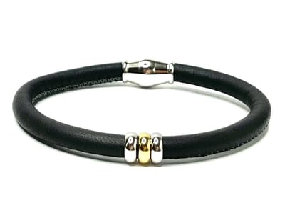 NIEUW! Jolla - dames armband zilver - leer - magneetsluiting - bedels - tweekleurig - Single Ladies - Antraciet Grijs